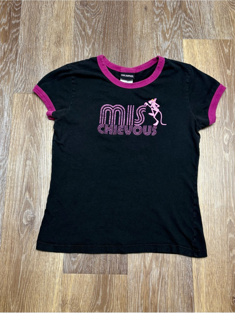 Pink Panther 'Miss Chievous' Black Ringer Tee
